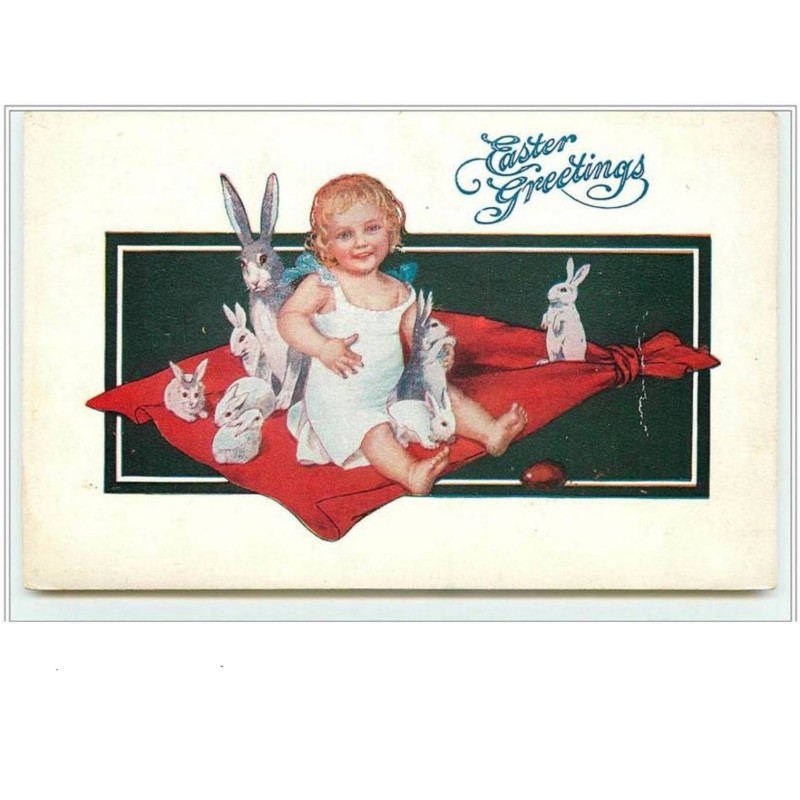 n°981 - Easter Greetings - Fillette avec des lapins - style Flatscher