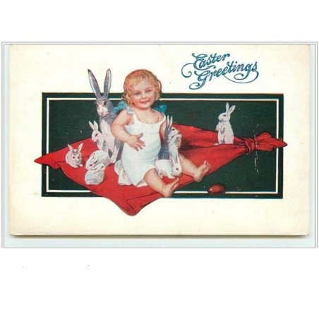 n°981 - Easter Greetings - Fillette avec des lapins - style Flatscher