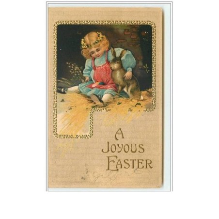 n°982 - Carte Gaufrée - A Joyous Easter - Fillette avec un lapin