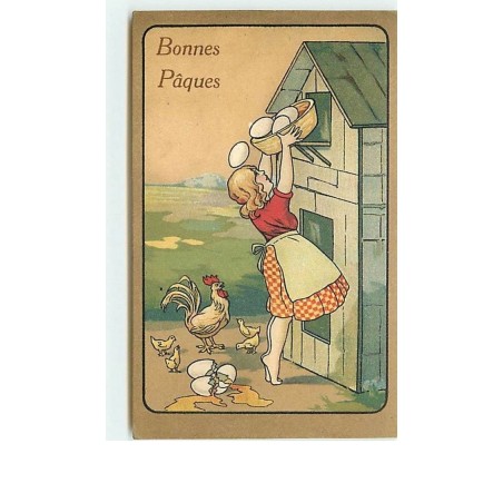 n°9826 - Carte Fantaisie - Bonnes Pâques - Fillette cassant des oeufs