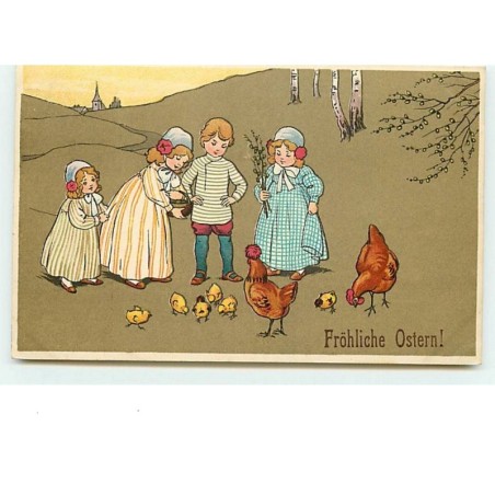 n°9830 - Carte Fantaisie - Fröhliche Ostern - Enfants et poussins