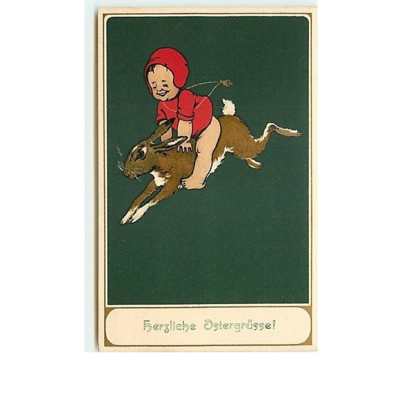 n°9833 - Carte Fantaisie - Herzliche Ostergrüsse - MM Vienne n°219 - Enfant sur un Lapin