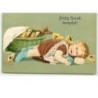 n°9835 - Carte Fantaisie Gaufrée - Boldog Husveli ünnepaket - Bébé allongé + poussins