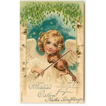 n°9868 - Carte Fantaisie - Fröhliche Ostern - Ange jouant du violon