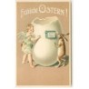 n°9872 - Carte Fantaisie Gaufrée - Fröhliche Ostern - Angelot et lapin postant une lettre