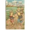 n°9873 - Carte Fantaisie Gaufrée - Ein fröhliches Osterfest - Poussins humanisés allant à l'école