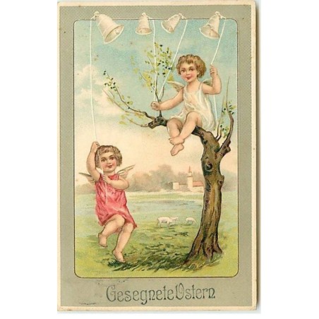 n°9874 - Carte Fantaisie Gaufrée - Gesegnete Ostern - Angelots sonnant 4 cloches