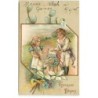 n°9878 - Carte Fantaisie Gaufrée - Joyeuses Pâques - Enfants et Mouton