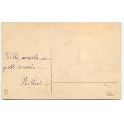 n°9882 - Carte Fantaisie Gaufrée - Joyeuses Pâques - Poussin facteur distribuant le courrier