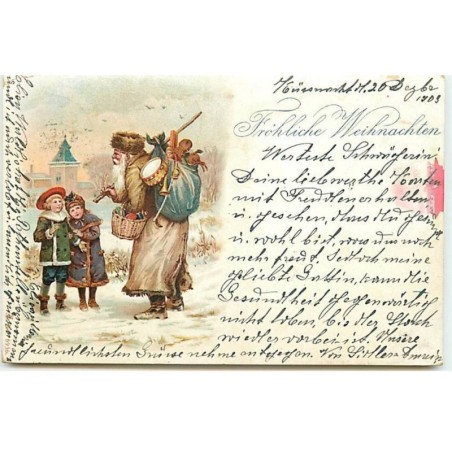 n°9893 - Carte Fantaisie - Fröhliche Weihnachten - Père Noël et enfants