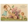 n°12521 - Carte Gaufrée - Die bester Glückwünsche zum Geburtstage - Anges poussant une brouette remplie de fleurs