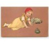 n°9945 - Carte Fantaisie - Fillette avec un chat - Style Flatscher - souris - Meissner serie 1718