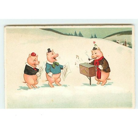 n°9949 - Carte Fantaisie - Cochons habillés - Orgue de barbarie
