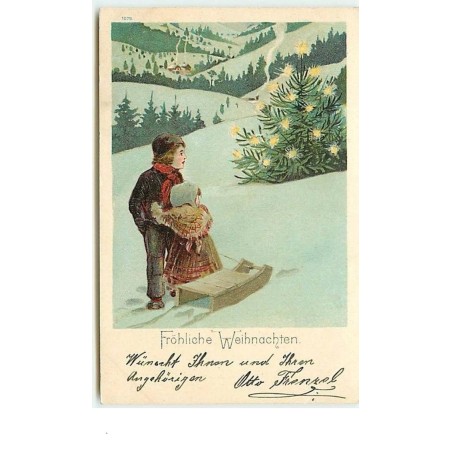 n°9980 - Carte Fantaisie - Fröhliche Weihnachten - Enfants et luge
