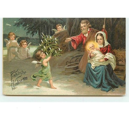 n°9987 - Carte Fantaisie Gaufrée - Fröhliche Weihnachten - Anges et nativité