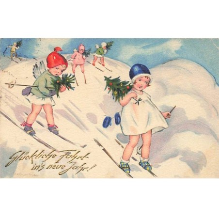 Nouvel An - Style Baumgarten - Angelots faisant du ski