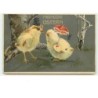 n°12534 - Carte Gaufrée - Fröhliche Ostern - Poussins se faisant un bisou
