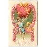 n°12540 - Carte Gaufrée - To my Valentine - Cupidon sous une arche de coeurs