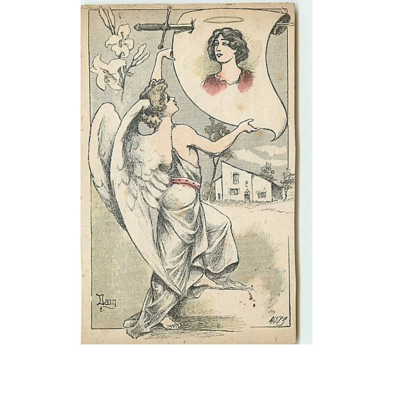 n°12555 - Dam - Ange Gardien près d'une maison (carte recoupée)