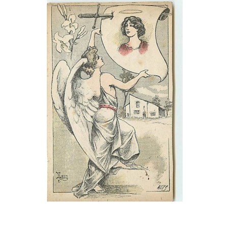 n°12555 - Dam - Ange Gardien près d'une maison (carte recoupée)