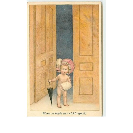 n°12558 - MM Vienne n°998 - Wenn es heute nur nicht regnet! - Bébé avec un chapeau et un parapluie