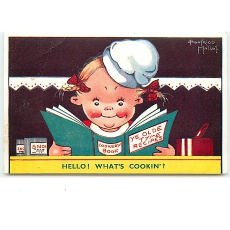 n°12561 - B. Mallet - Hello ! What's cookin'? - Fillette lisant un livre de cuisine