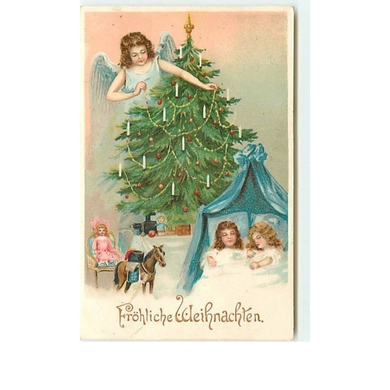 n°12567 - Fröhliche Weihnachten - Ange décorant un sapin avec des enfants dormant