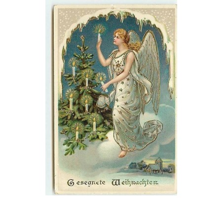 n°12569 - Gesegnete Weihnachten - Ange gardien mettant des bougies dans un  sapin