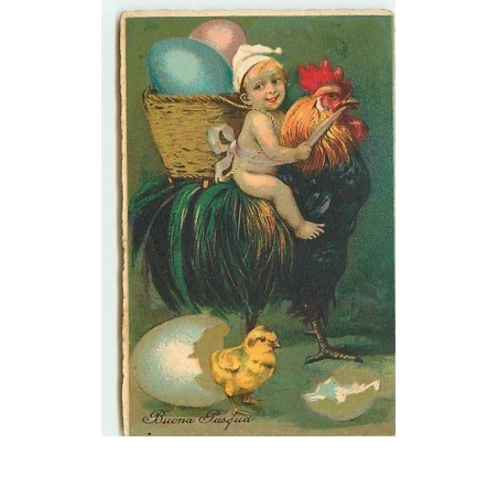 n°12576 - Buona Pasqua - Enfant sur un coq