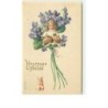 n°12577 - Carte Gaufrée - Heureuse Année - Fillette dans un bouquet de fleurs portant des sacs de pièces d'or, cochon