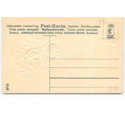 n°12577 - Carte Gaufrée - Heureuse Année - Fillette dans un bouquet de fleurs portant des sacs de pièces d'or, cochon
