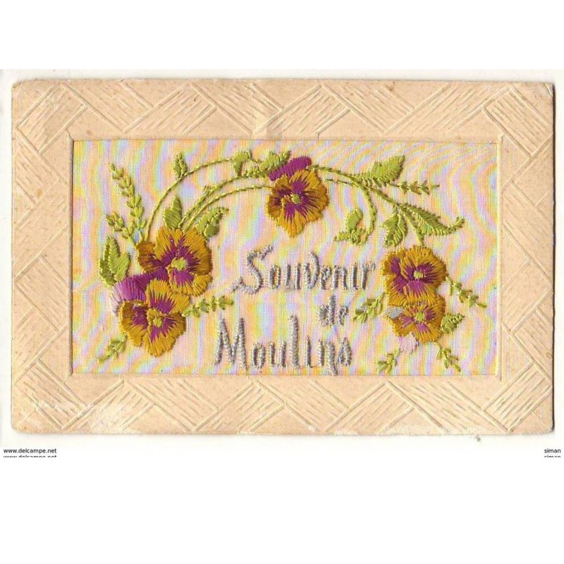 n°10252 - Carte Brodée - Souvenir de Moulins - Pensées