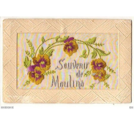 n°10252 - Carte Brodée - Souvenir de Moulins - Pensées