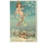 n°12583 - Carte Gaufrée - Bonne Année - Fillette sur une bulle et buvant