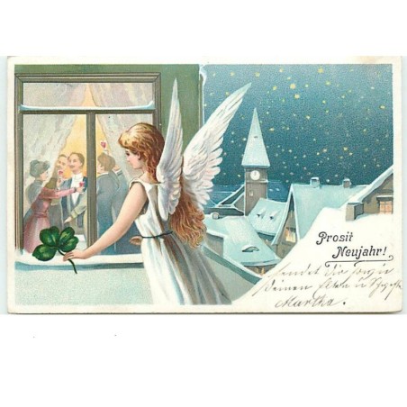 n°12585 - Prosit Neujahr - Ange gardien regardant une fête par la fenêtre