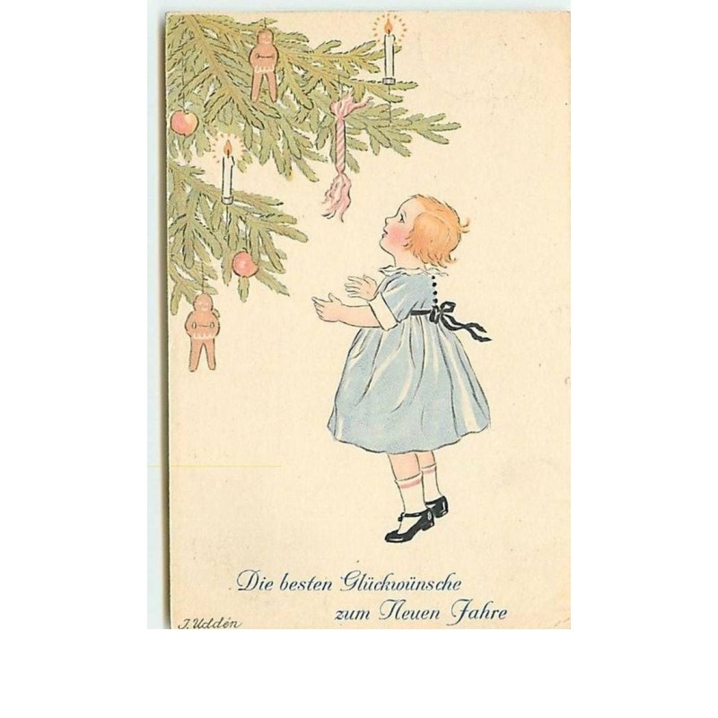n°12587 - J. Udden - Die besten Glückwünsche zum Neuen Jahre - Fillette regardant un sapin