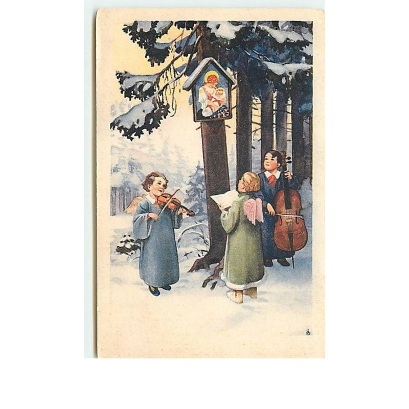 n°12596 - Anges jouant de la musique près d'un arbre - esperanto