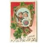 n°12599 - Carte Gaufrée - Enfants apportant des portes-bonheurs - cochon
