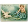 n°12609 - Carte Gaufrée - Clapsaddle - Heureuse Année - Angelot avec des colombes 1905