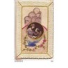 n°10256 - Carte Brodée avec Pochette - Médaillon avec un couple - Oiseau
