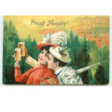 n°12615 - Prosit Neujahr ! - Couple trinquant avec des chopes de bière