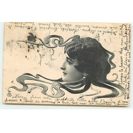 n°20459 - Fantaisie - Art Nouveau - Portrait d'une femme de profil avec des serpents sur la tête - surréalisme