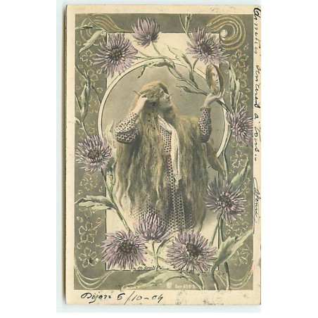 n°20460 - Fantaisie - Ch. Scolik - Femme s'admirant dans un petit miroir au milieu de chardons - surréalisme