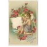 n°20492 - Carte Gaufrée - Fantaisie - Bonne et Heureuse Fête - Ange au milieu de fleurs