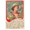 n°25255 - Fantaisie - Fruhling - Femme au milieu de branches de fleurs de coton