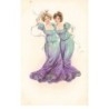 n°25257 - Fantaisie - Deux jeunes femmes avec des robes vertes et violettes