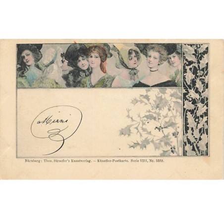 n°25261 - Fantaisie -  Theo Stroefer's Serie VIII n 5552 - Portraits de femmes, et feuilles de houx