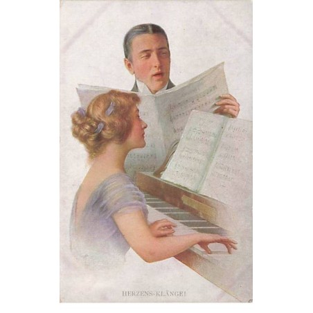 n°25263 - Illustrateur - M. Munk Wien n°868 - Herzens Klänge - Homme chantant accompagné au piano d'une femme