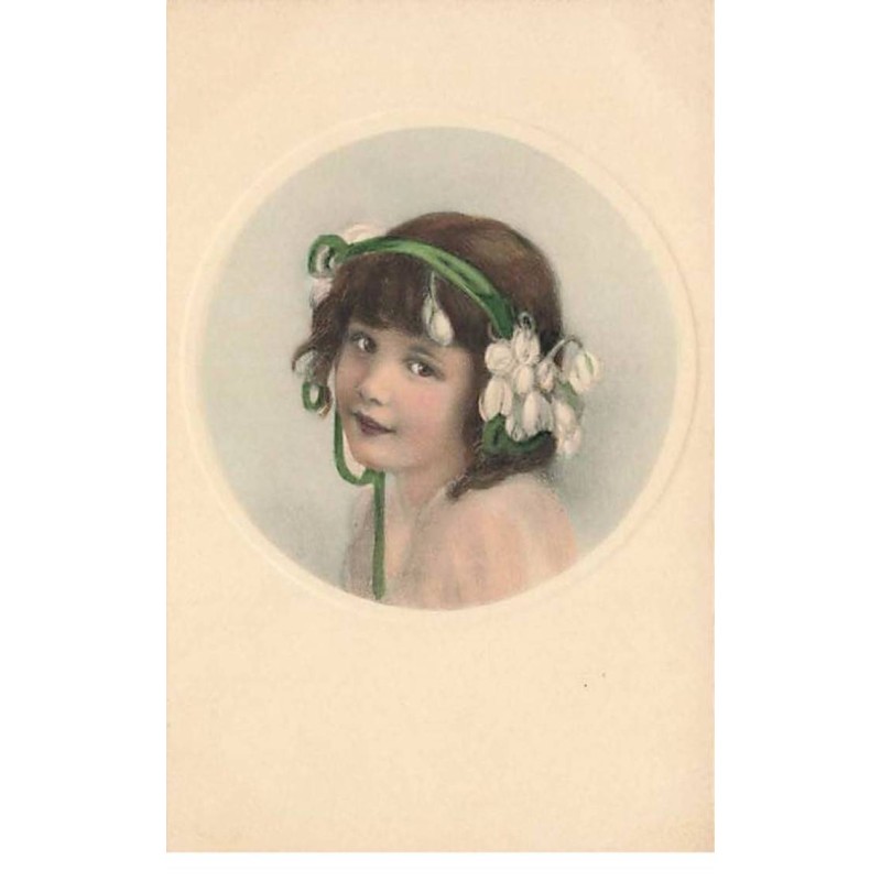 n°25284 - Fantaisie - MM Vienne n°371 - Fillette portant un ruban dans les cheveux décoré de crocus