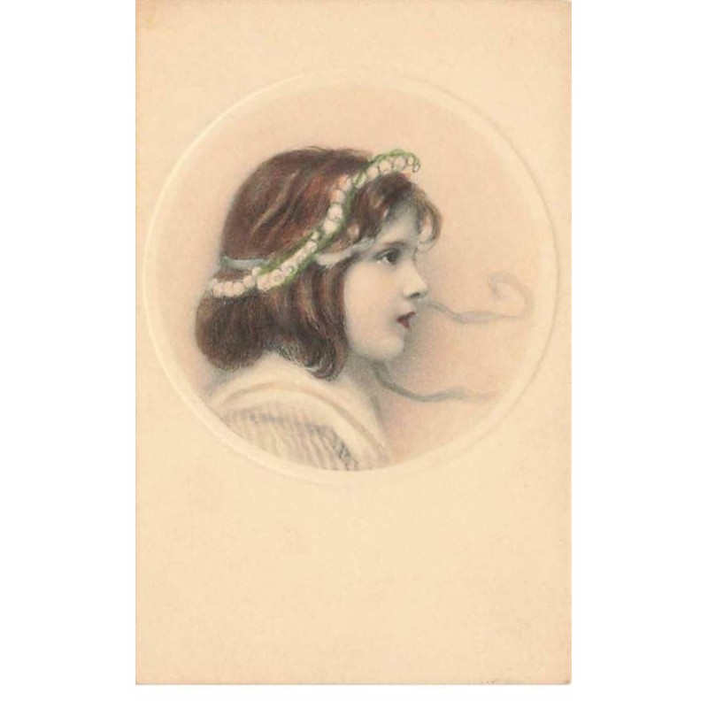 n°25286 - Fantaisie - MM Vienne n°371 - Fillette portant un ruban dans les cheveux décoré en muguet